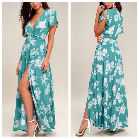 Lulus Dresses & Skirts - Lulus Turquoise Heart of Marigold Wrap Maxi Dress